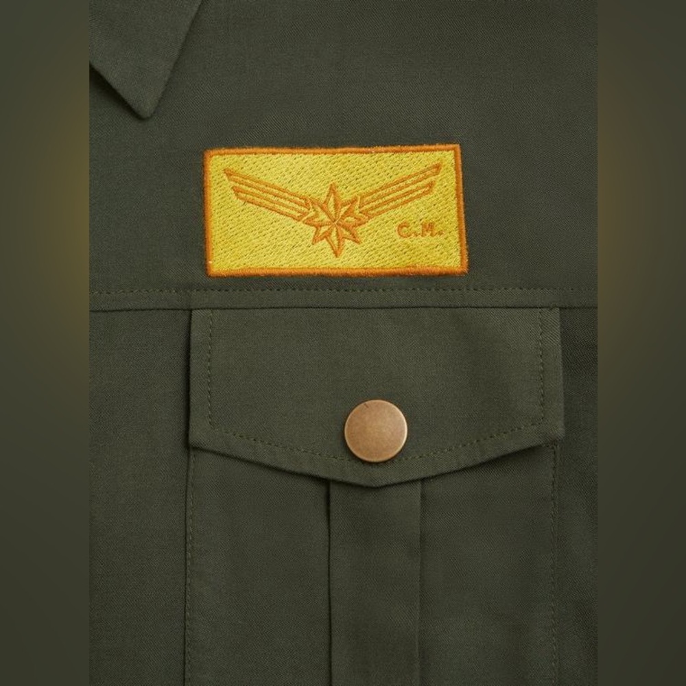 Her Universe Captain Marvel Olive Patchwork Shirt Dress NWT Size L 12 - Picture 10 of 15